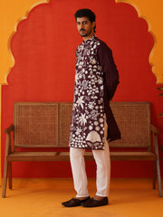 Embroidered Straight Kurta Pyjama Set ( JOKP P 5137Purple )