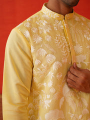 Embroidered Straight Kurta Pyjama Set ( JOKP P 5137Yellow )