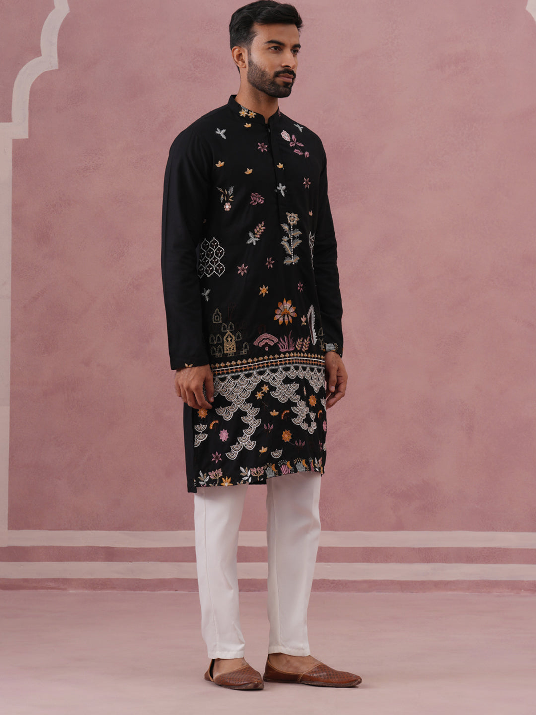 floral embroidered and sequins kurta set
