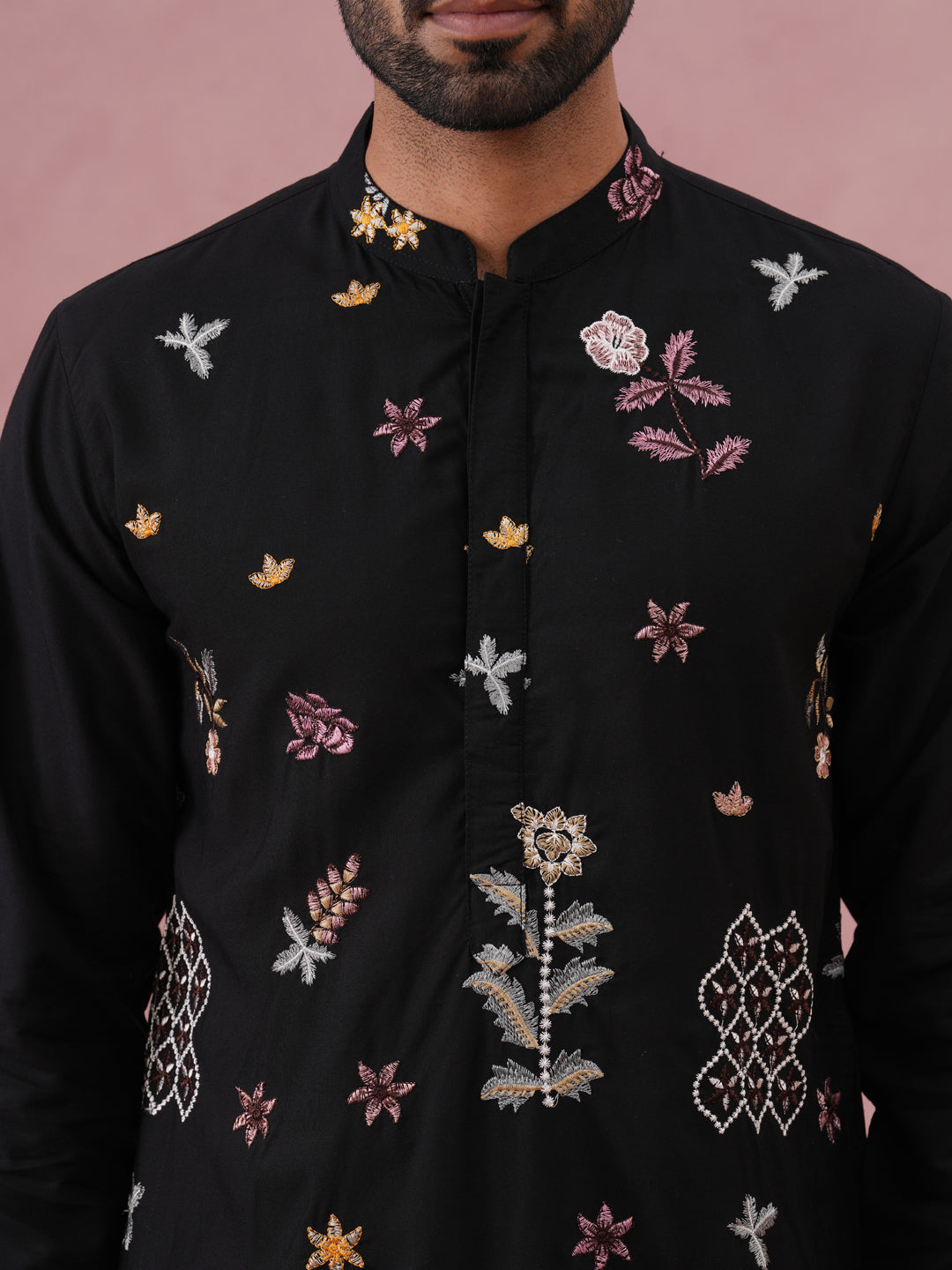Floral Embroidered And Sequins Kurta Set