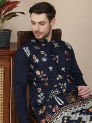 Floral Embroidered and Sequins Kurta Set ( JOKP P 5140 Navy )