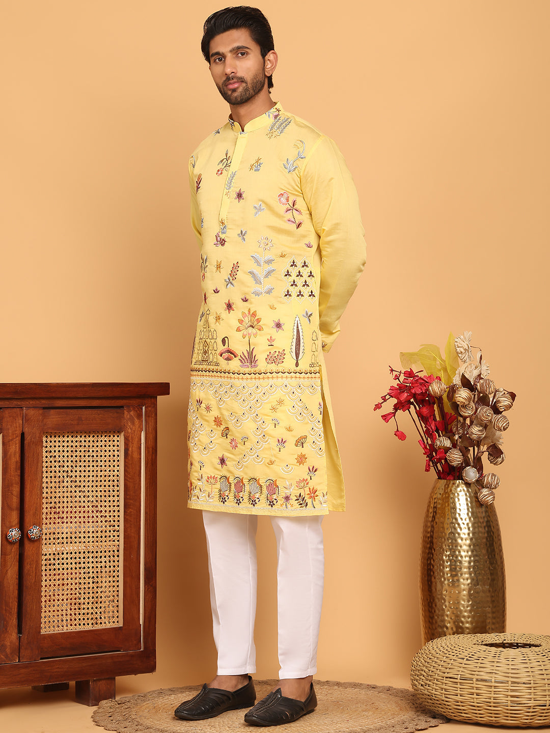 Jompers - Floral Embroidered and Sequins Kurta Set ( JOKP P 5140 Yellow )