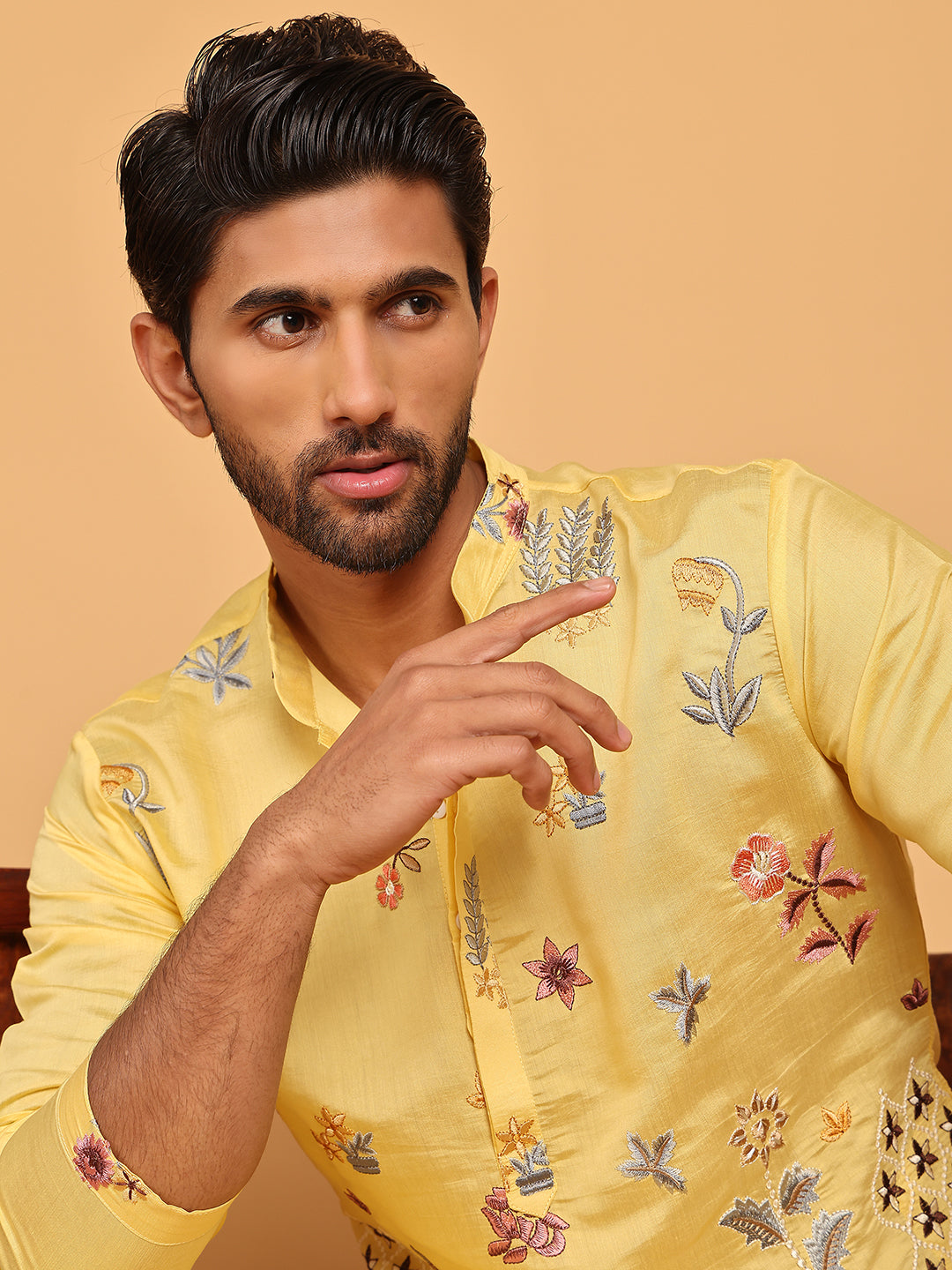 Jompers - Floral Embroidered and Sequins Kurta Set ( JOKP P 5140 Yellow )