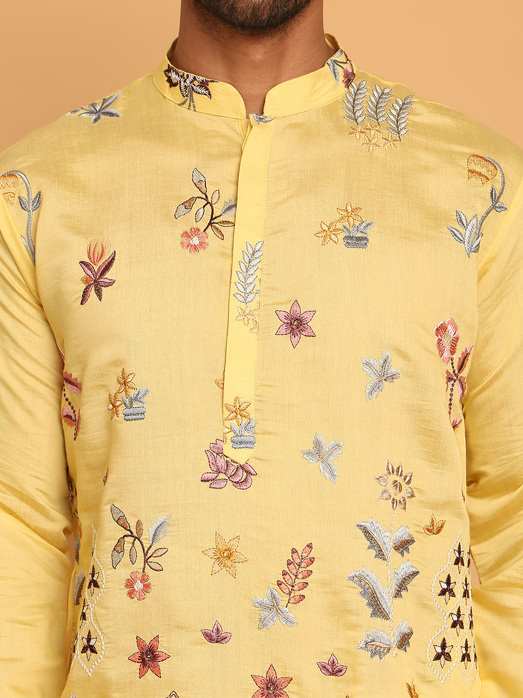 Jompers - Floral Embroidered and Sequins Kurta Set ( JOKP P 5140 Yellow )