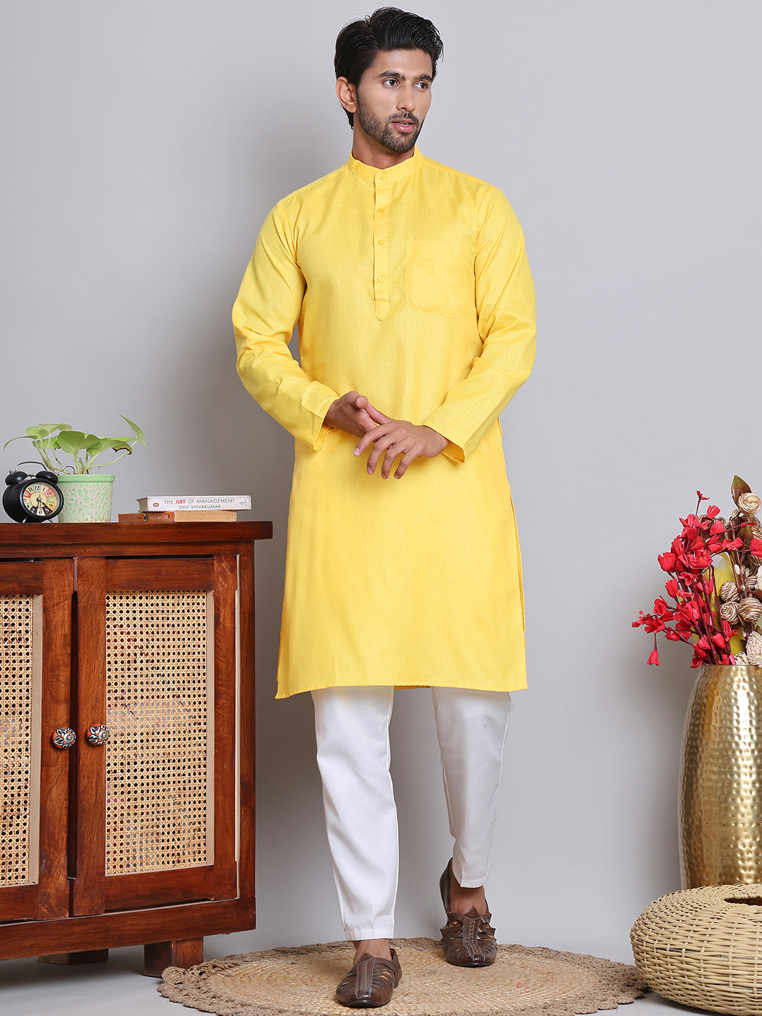 Solid Cotton Kurta Set For Men