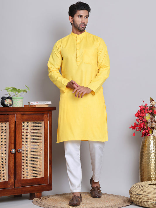 Solid Cotton Kurta Set For Men