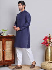 Solid Cotton Kurta Set for Men ( JOKP 5144Navy )