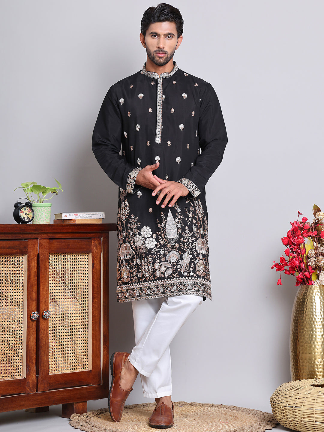 Floral Embroidered And Sequins Kurta Set