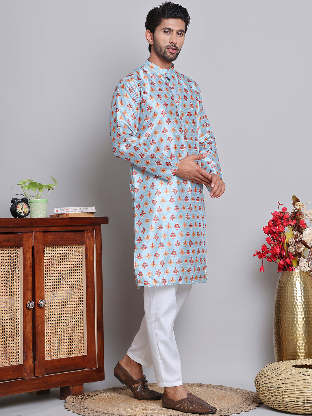 جومرز - طقم قميص رجالي مستقيم مطبوع رقميًا (JOKP 5148Blue)