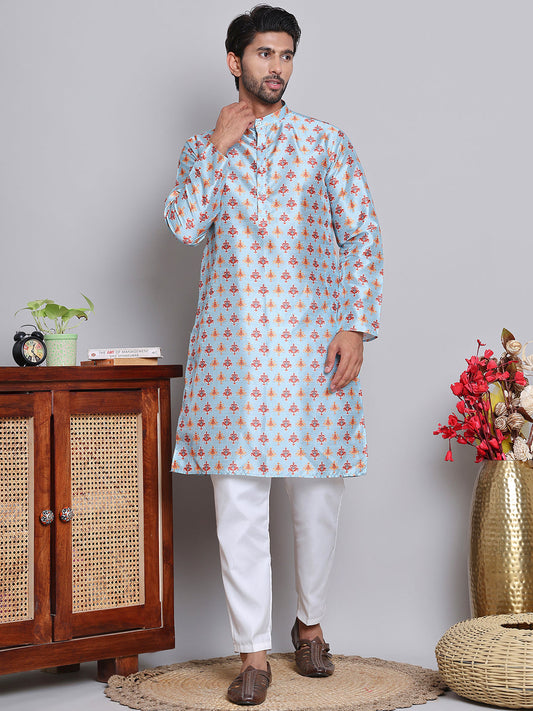 جومرز - طقم قميص رجالي مستقيم مطبوع رقميًا (JOKP 5148Blue)