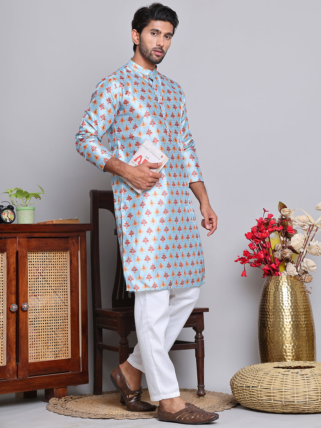 جومرز - طقم قميص رجالي مستقيم مطبوع رقميًا (JOKP 5148Blue)