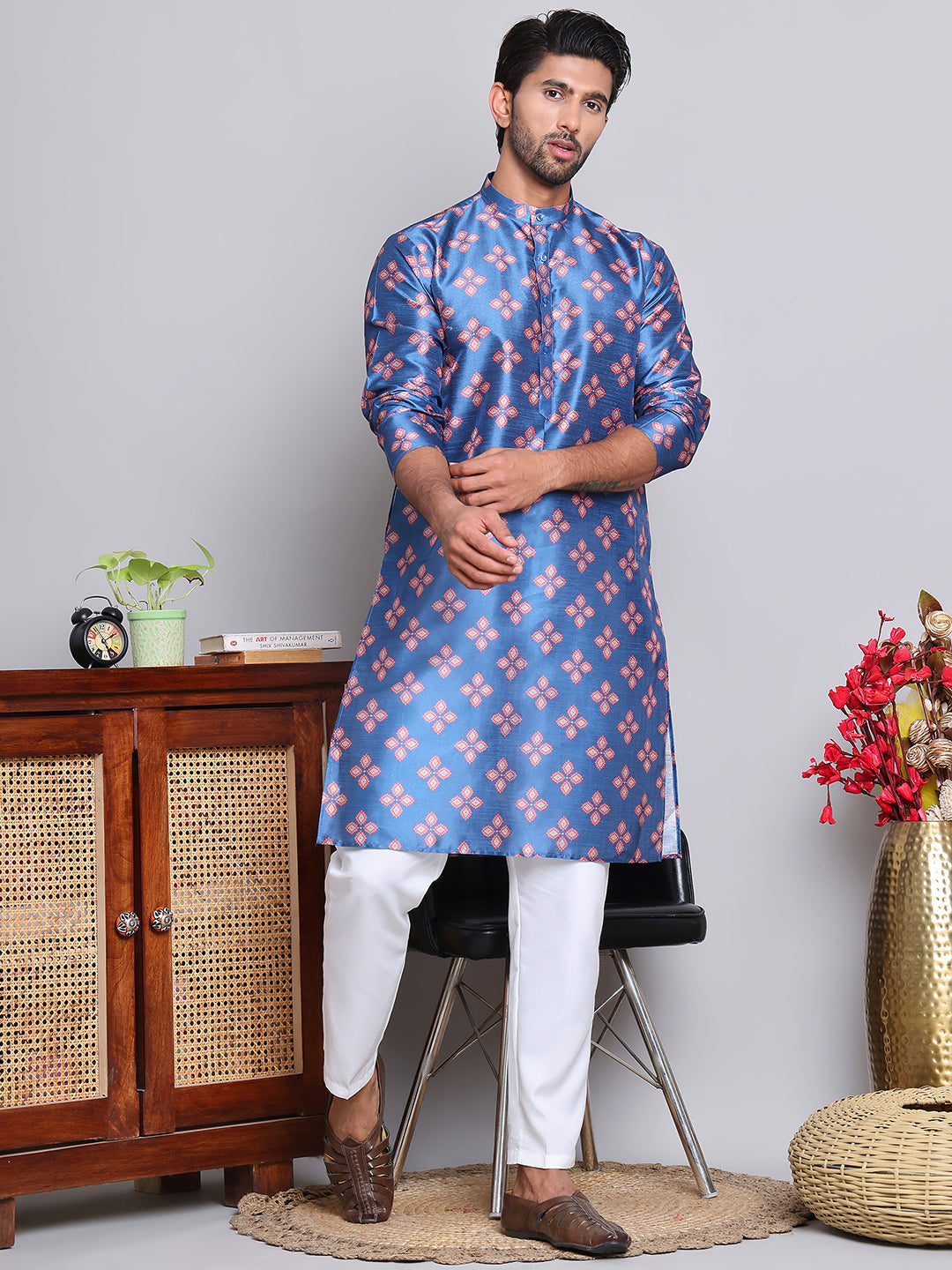 Jompers - Digital Printed Straight Kurta Set For Men ( JOKP 5148Peacock )