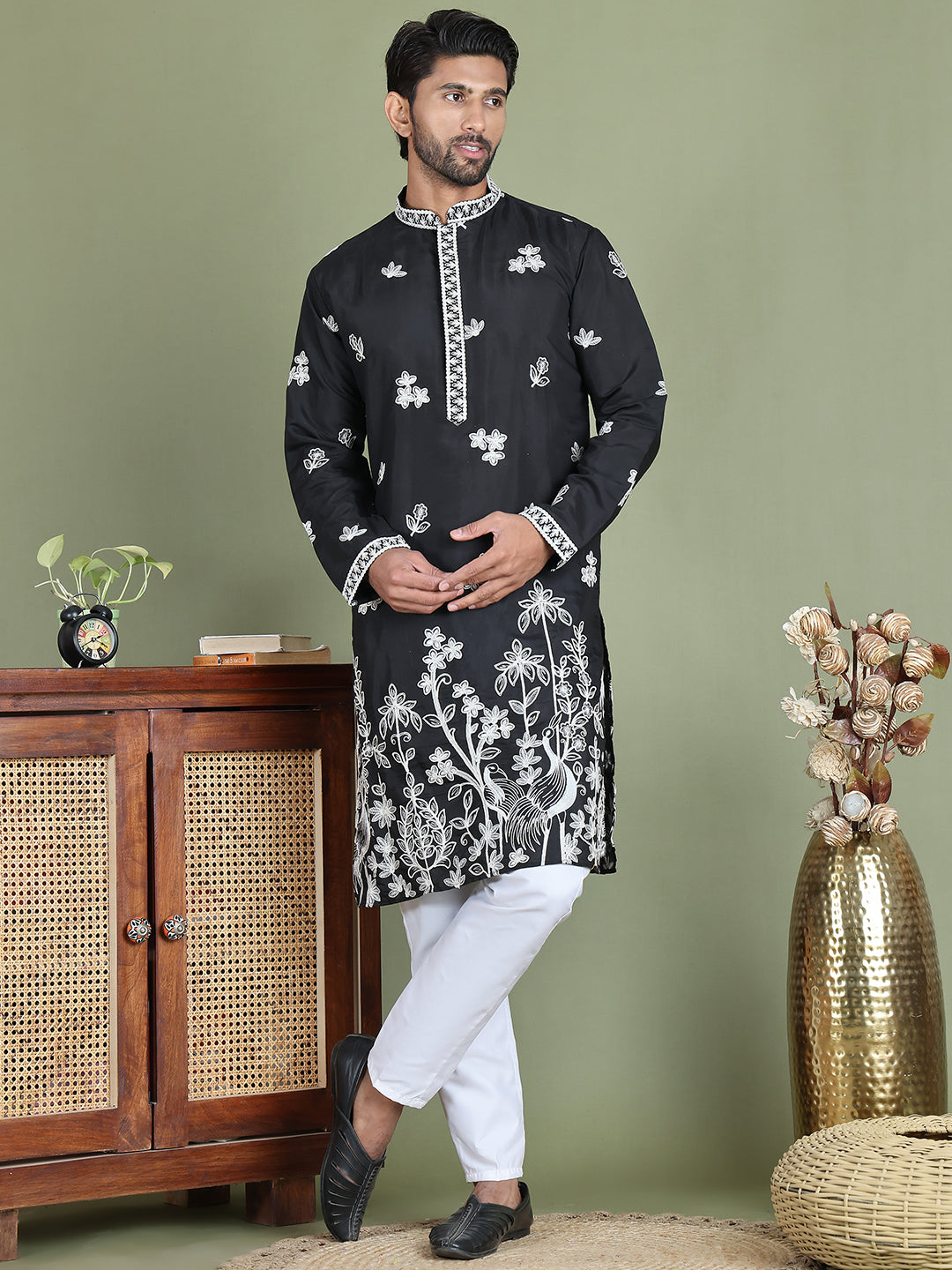 Floral Embroidered And Sequins Kurta Set