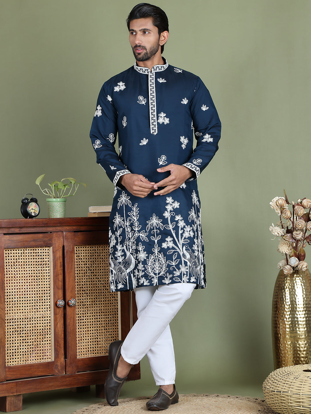 Floral Embroidered And Sequins Kurta Set