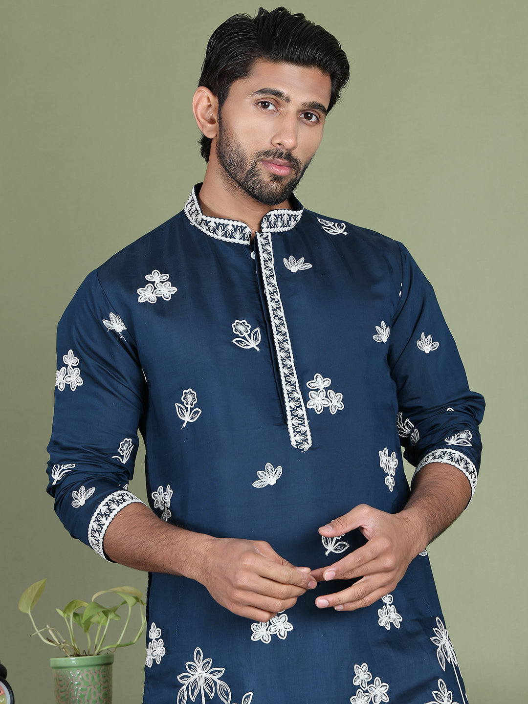 Floral Embroidered And Sequins Kurta Set