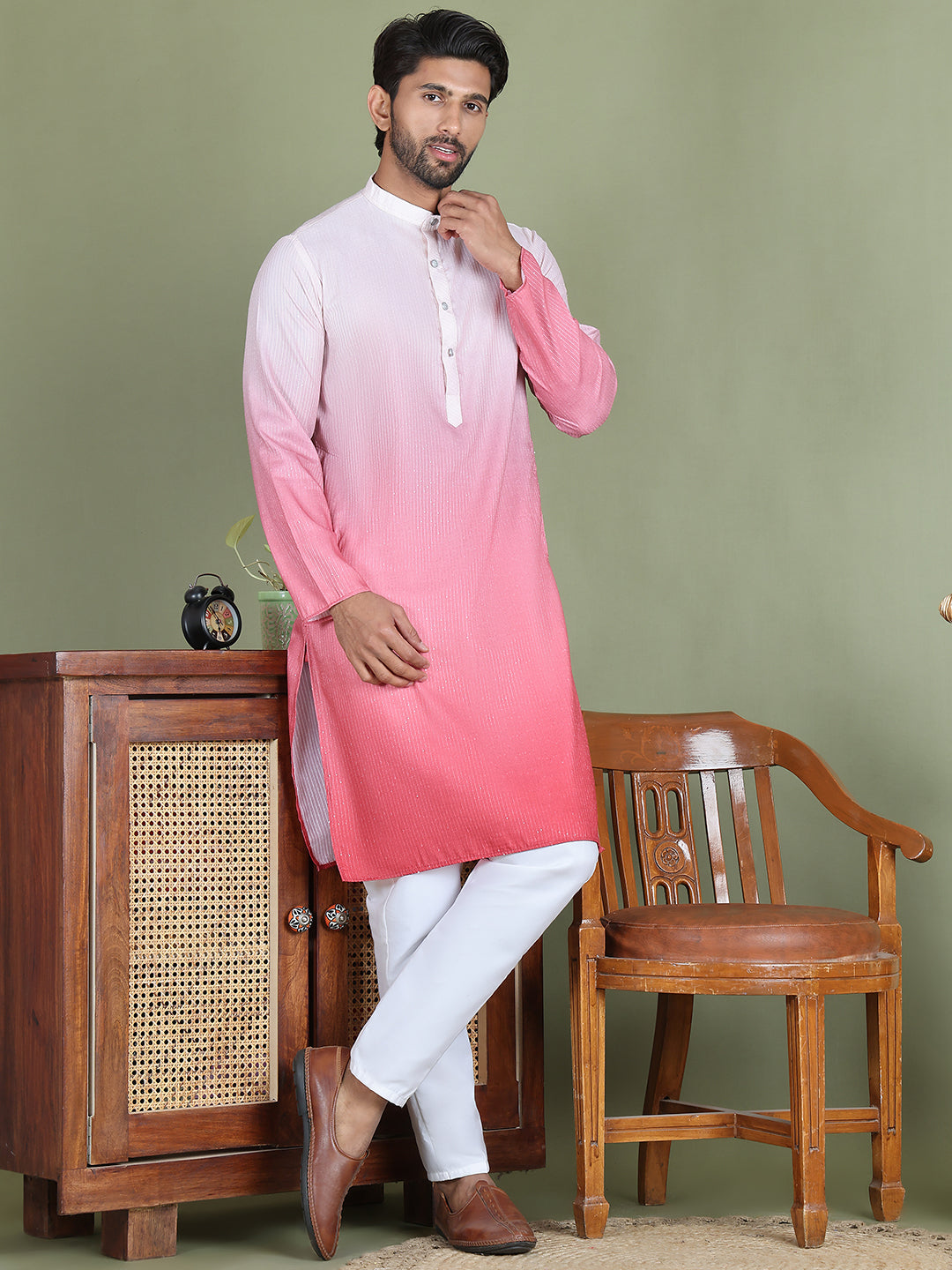 Sequins And Ombre Design Kurta Pyjama Set For Men