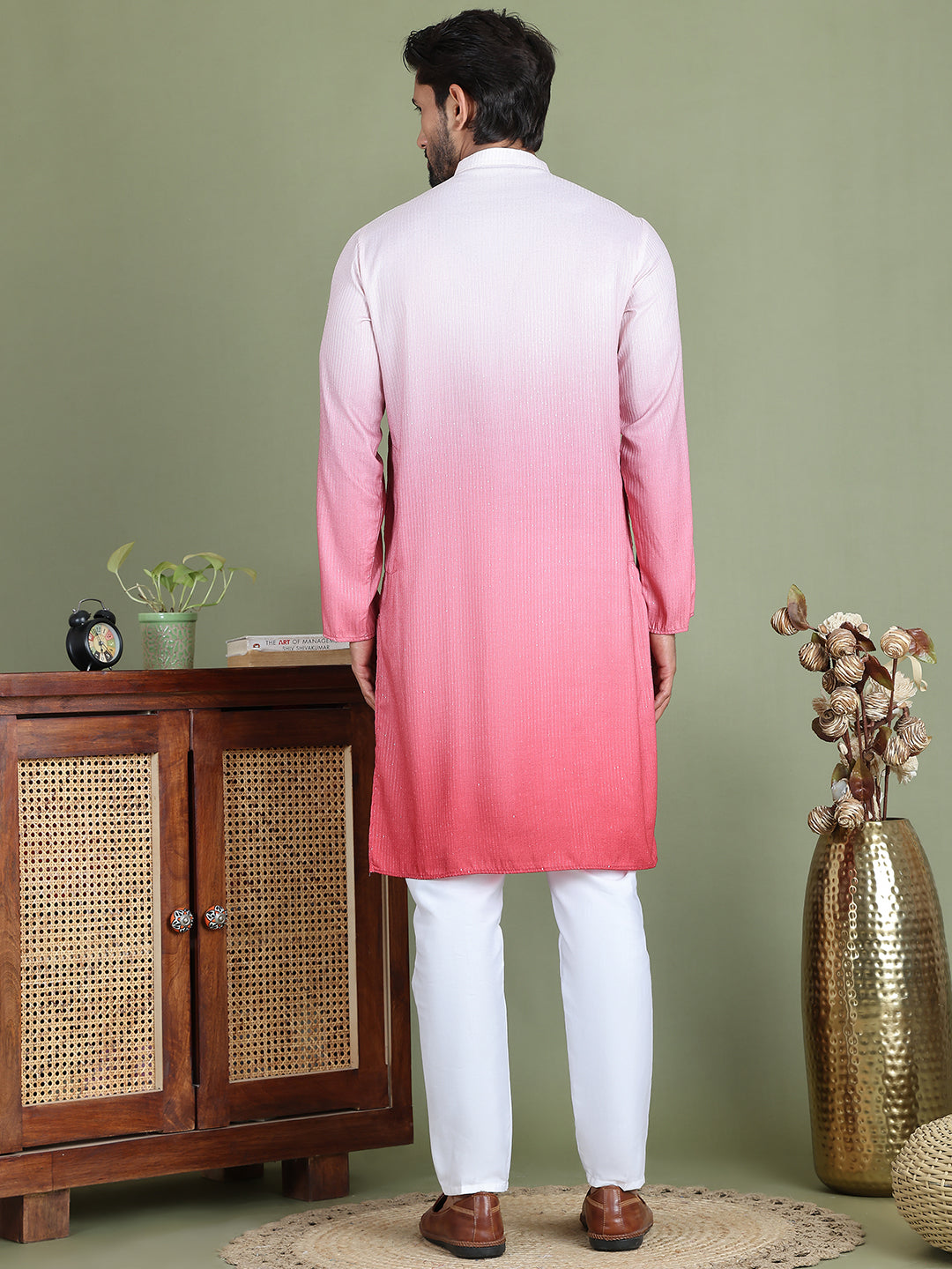 Sequins And Ombre Design Kurta Pyjama Set For Men