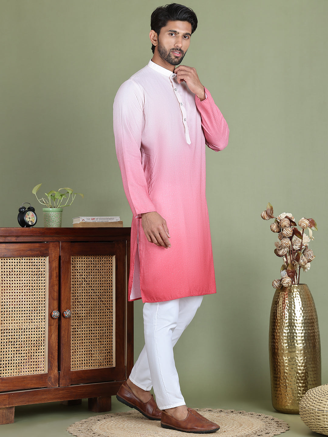 Sequins And Ombre Design Kurta Pyjama Set For Men