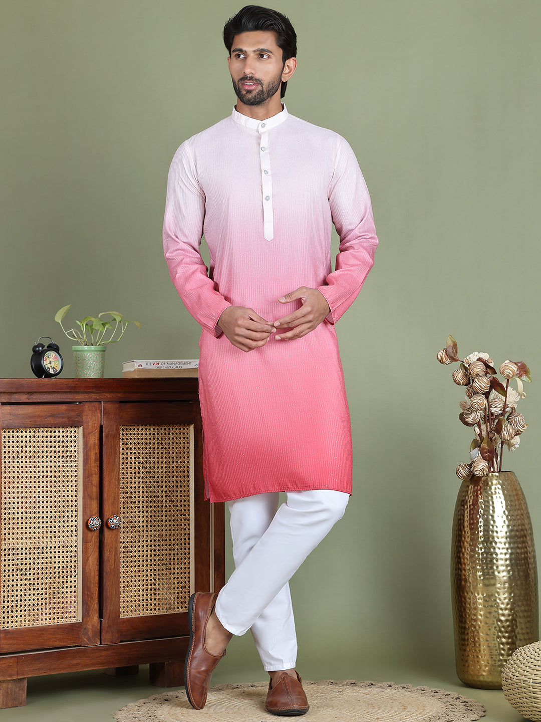 Sequins And Ombre Design Kurta Pyjama Set For Men