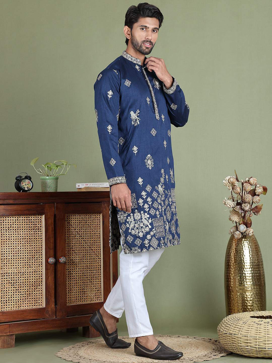 Floral Embroidered And Sequins Kurta Set