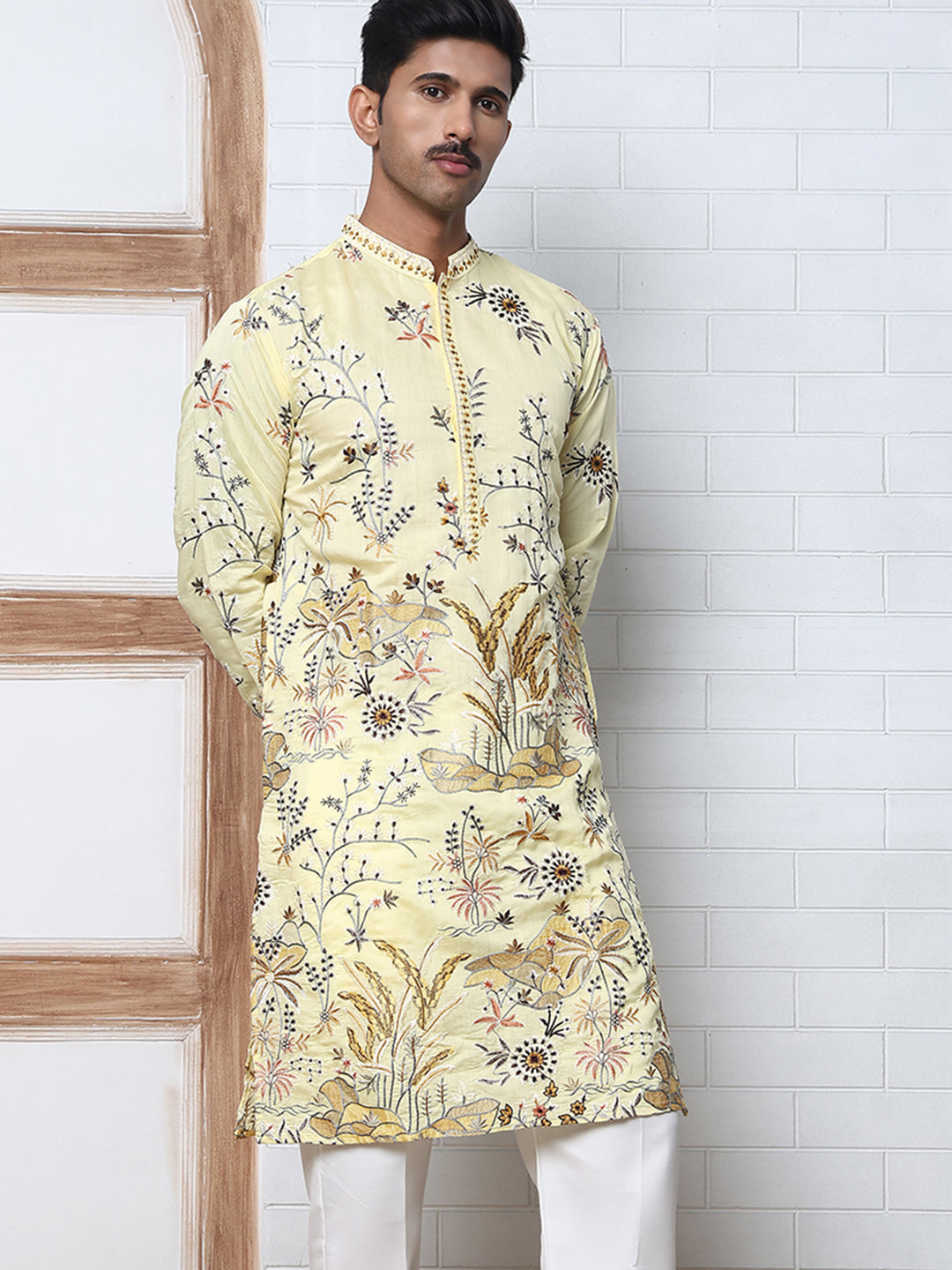 floral embroidered straight kurta set
