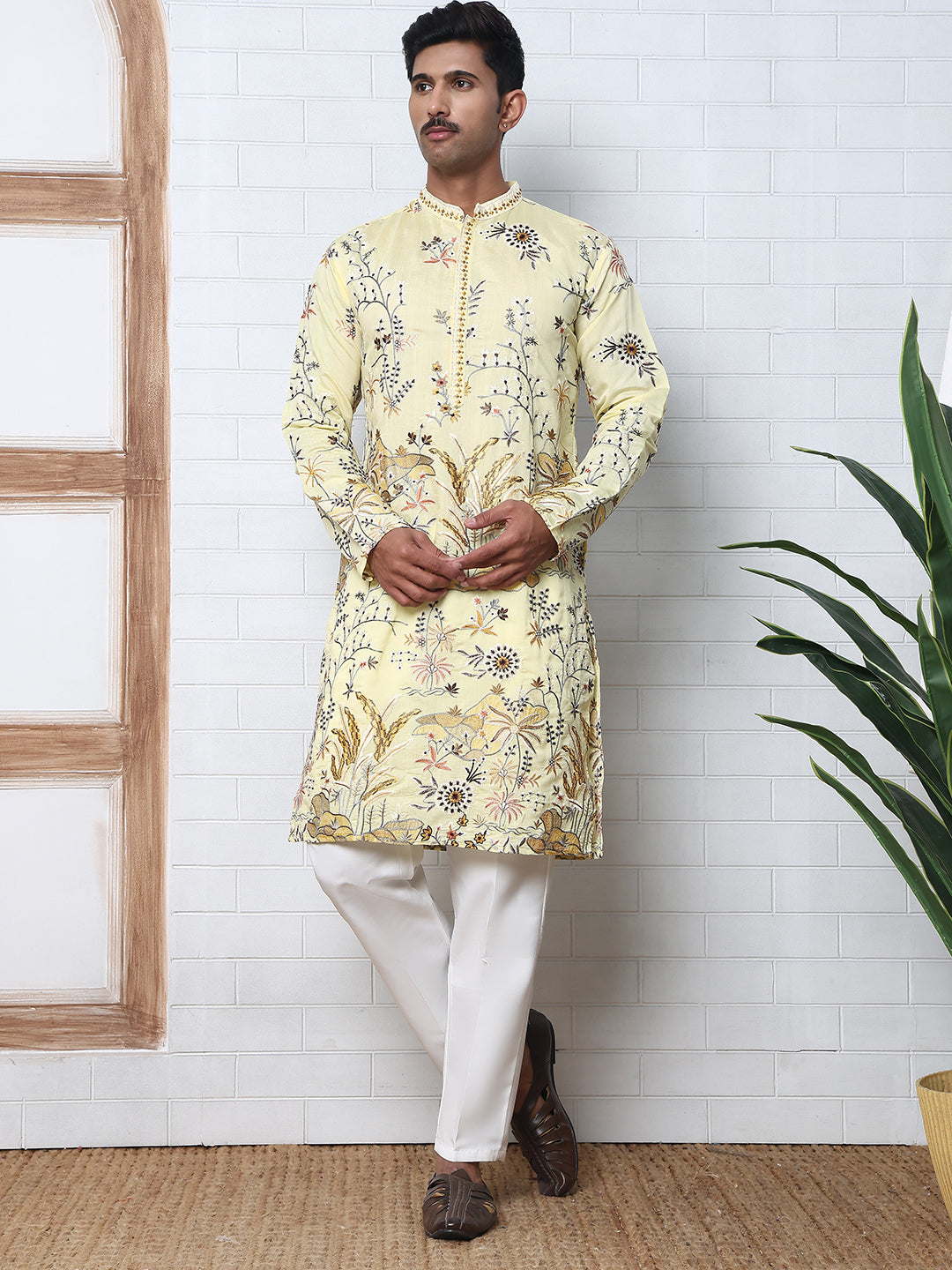 floral embroidered straight kurta set