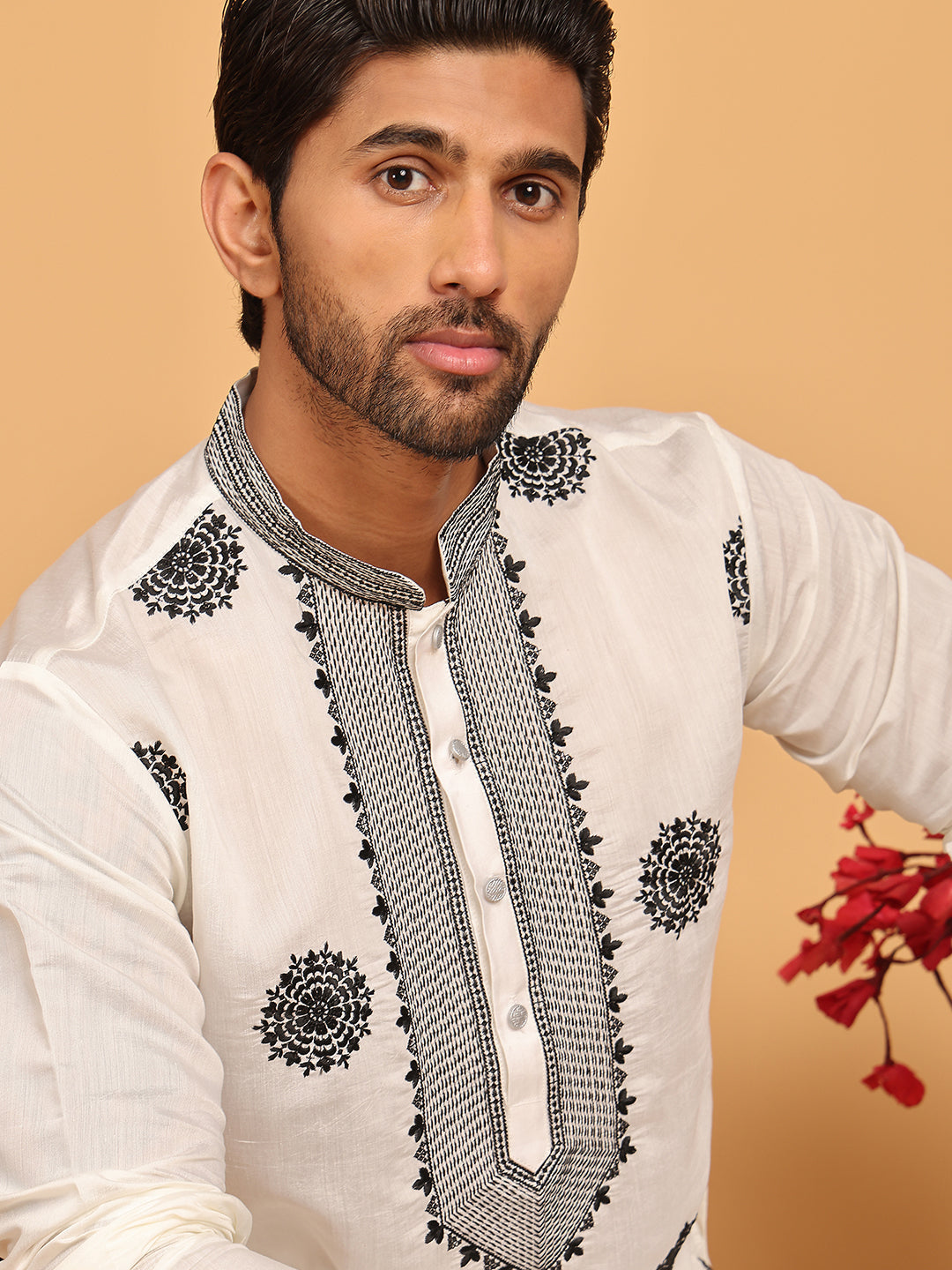 Jompers - White Embroidered and Sequins Kurta Pyjama Set ( JOKP P 5167 White )