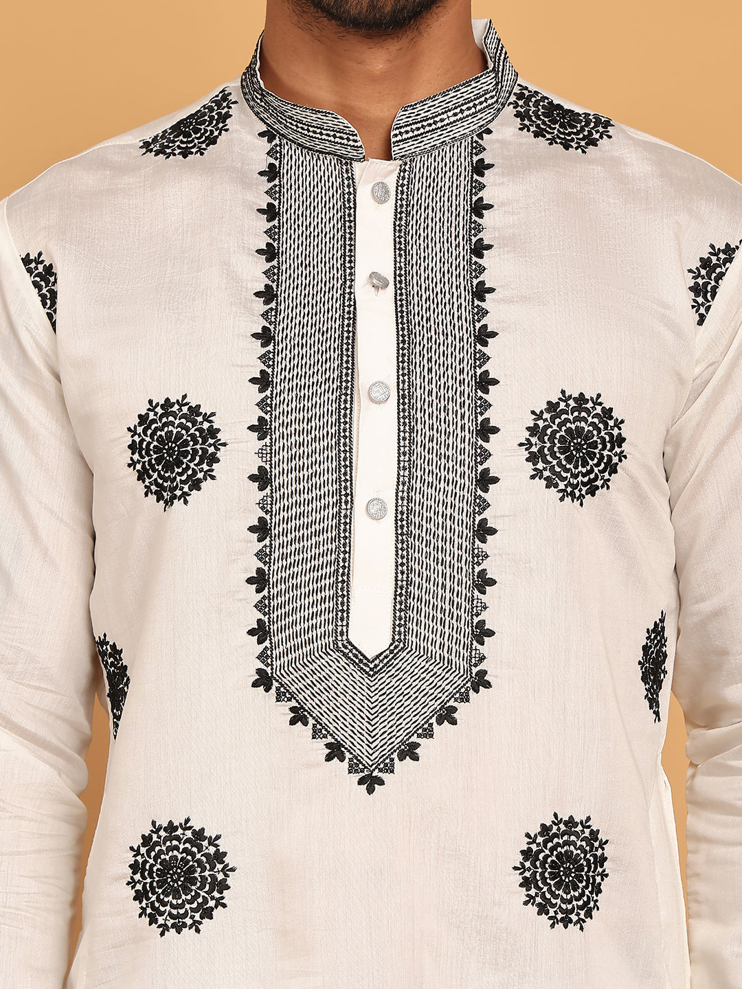 Jompers - White Embroidered and Sequins Kurta Pyjama Set ( JOKP P 5167 White )