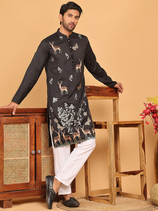 Embroidered Straight Kurta Set For Men ( JOKP P 5171 Black )