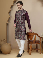 Embroidered Straight Kurta Set For Men ( JOKP P 5174 Purple )