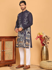 Navy Blue Embroidered Straight Kurta Set For Men ( JOKP P 5176 Navy )