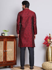 Men's Jacquard Kurta Payjama Sets ( NJOKP B-P 517Maroon )