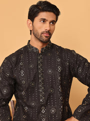 Men's Sequins Embroidered Kurta With Pyjama ( JOKP P 5183 Black )