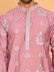 Embroidered Silk Blend Kurta Pyjama Set ( JOKP P 5191 Magenta )