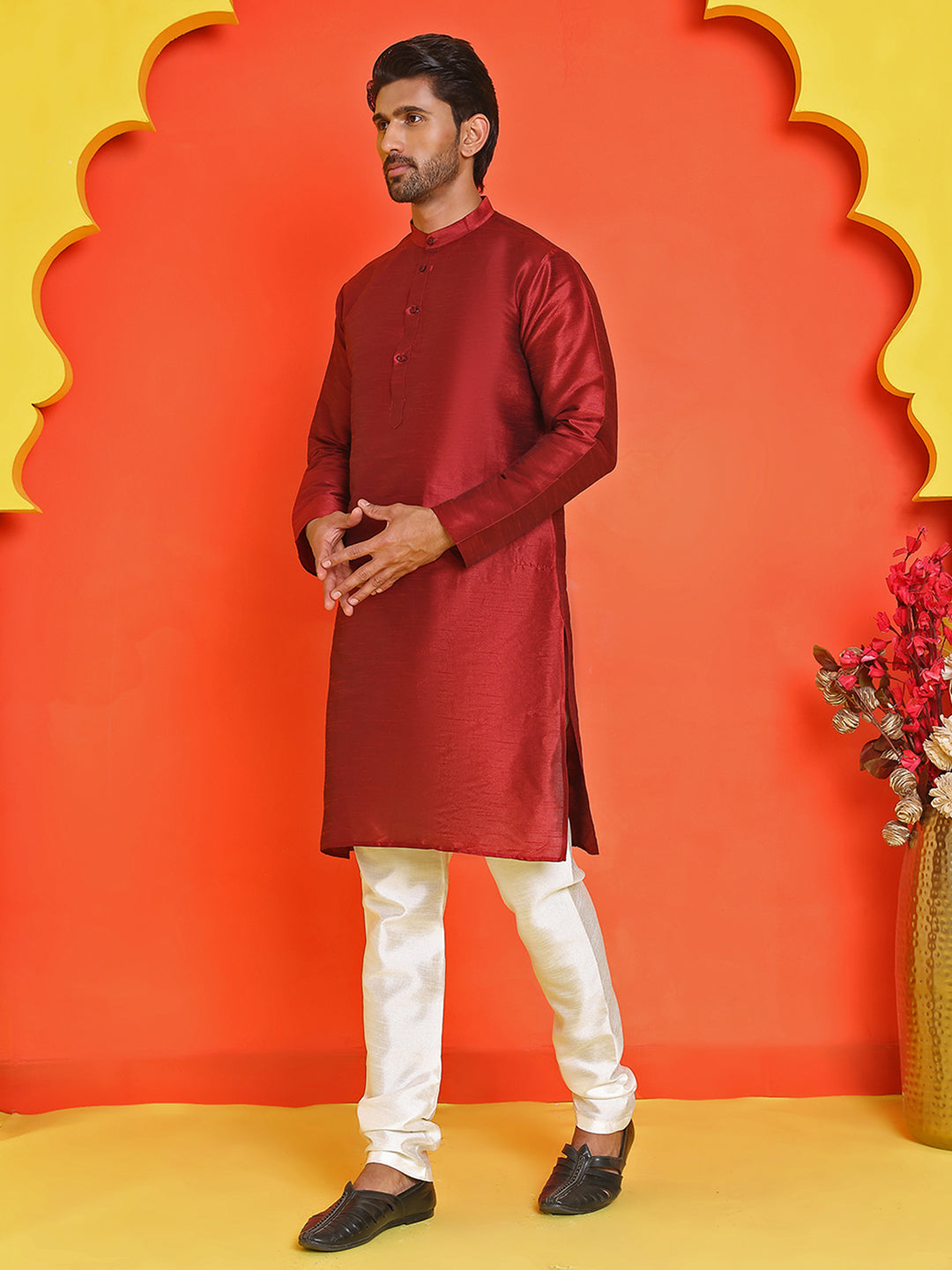 Jompers - Solid Silk Kurta with Pyjamas ( JOKP P 5209 Maroon )