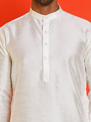 Solid Silk Kurta with Pyjamas ( JOKP P 5209 White )