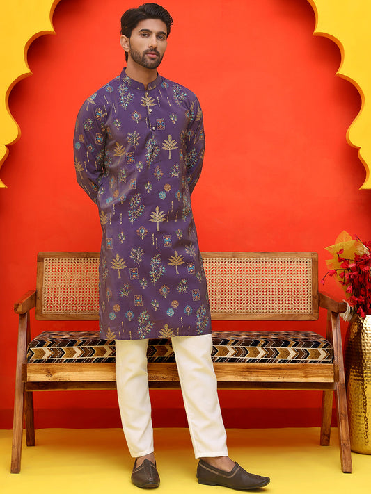 Printed Silk Blend Straight Kurta Set ( JOKP P 5218 Purple )