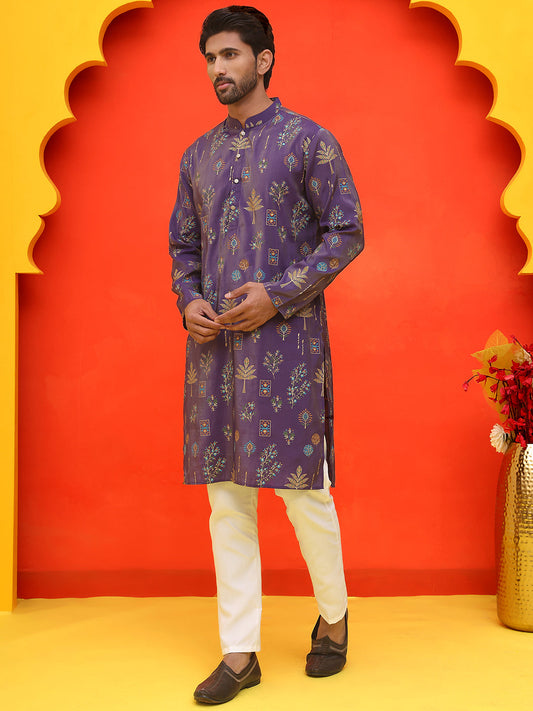 Printed Silk Blend Straight Kurta Set ( JOKP P 5218 Purple )