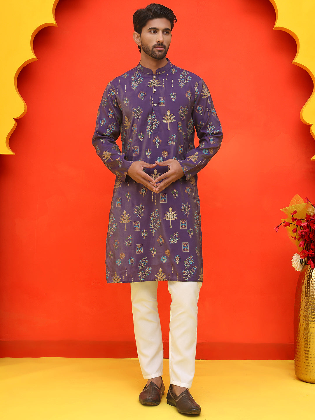 Jompers - Printed Silk Blend Straight Kurta Set ( JOKP P 5218 Purple )