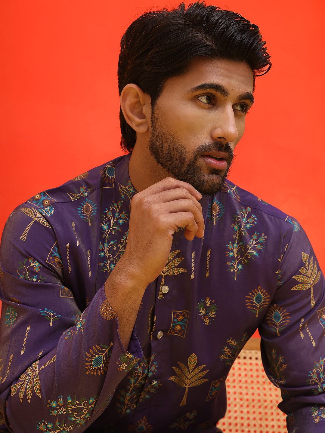 Jompers - Printed Silk Blend Straight Kurta Set ( JOKP P 5218 Purple )