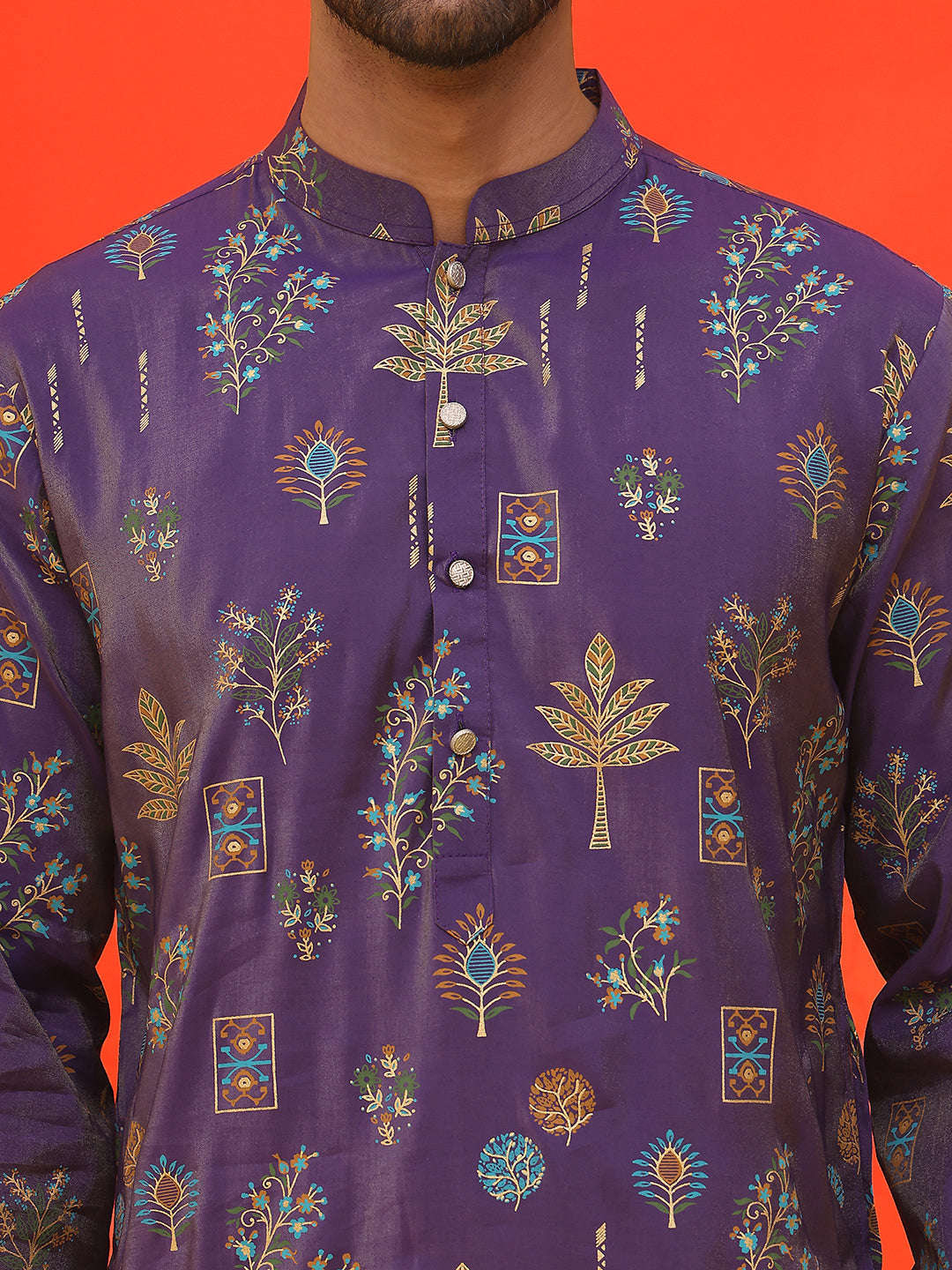 Jompers - Printed Silk Blend Straight Kurta Set ( JOKP P 5218 Purple )