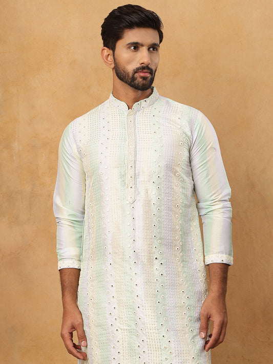Embroidered And Mirror Work Straight Kurta Set For Men