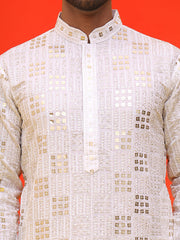 Embroidered & Sequins Kurta Pyjama ( JOKP P 5233 White )
