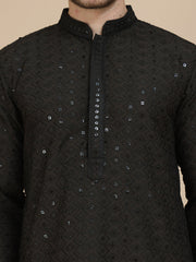 Embroidered Cotton Kurta With Pyjama for Men ( JOKP P 5244 Black )