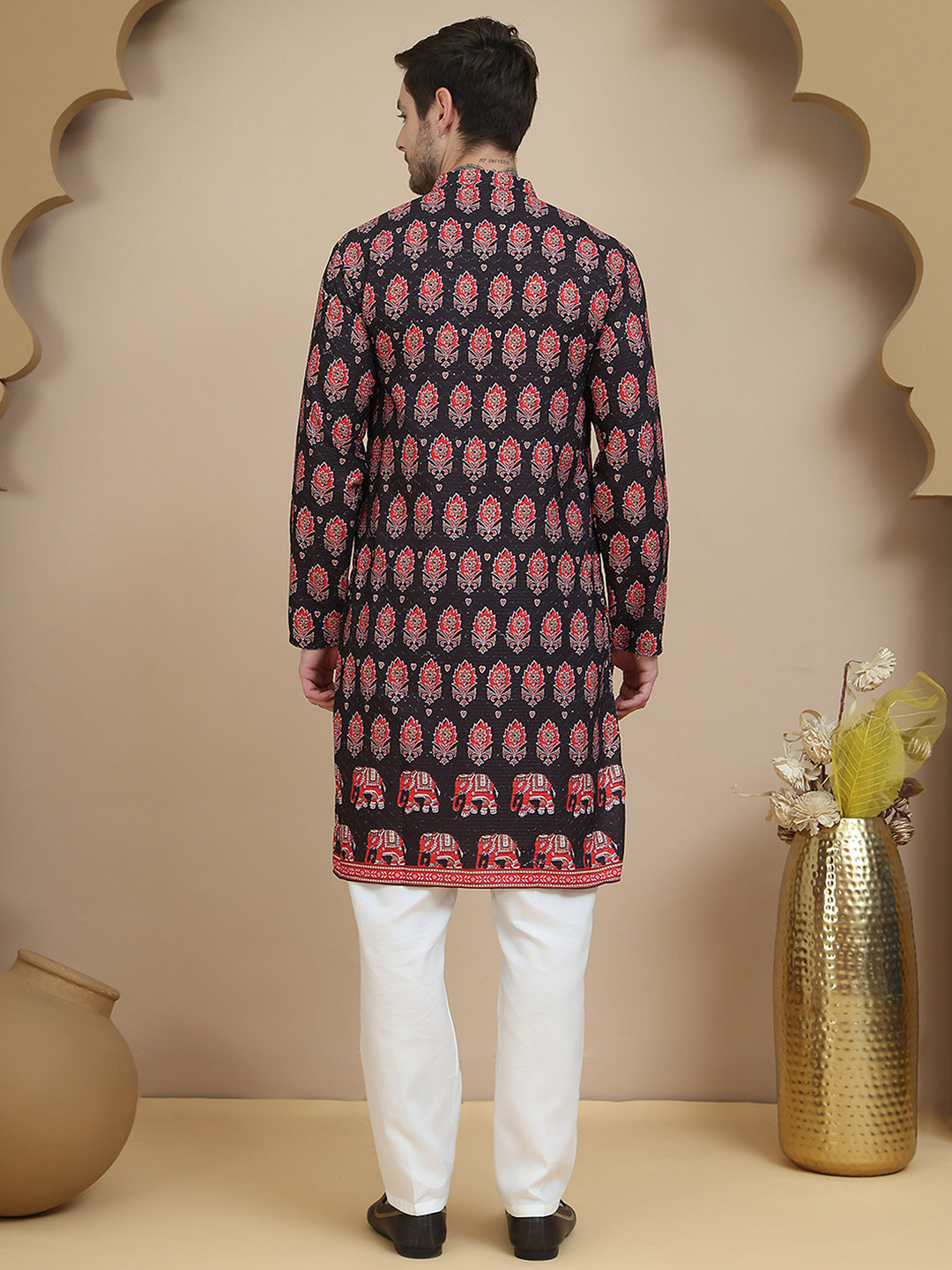 Jompers - Printed Silk Blend Straight Kurta Set for Men ( JOKP P 5251 Black )
