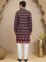 Printed Silk Blend Straight Kurta Set for Men ( JOKP P 5251 Black )