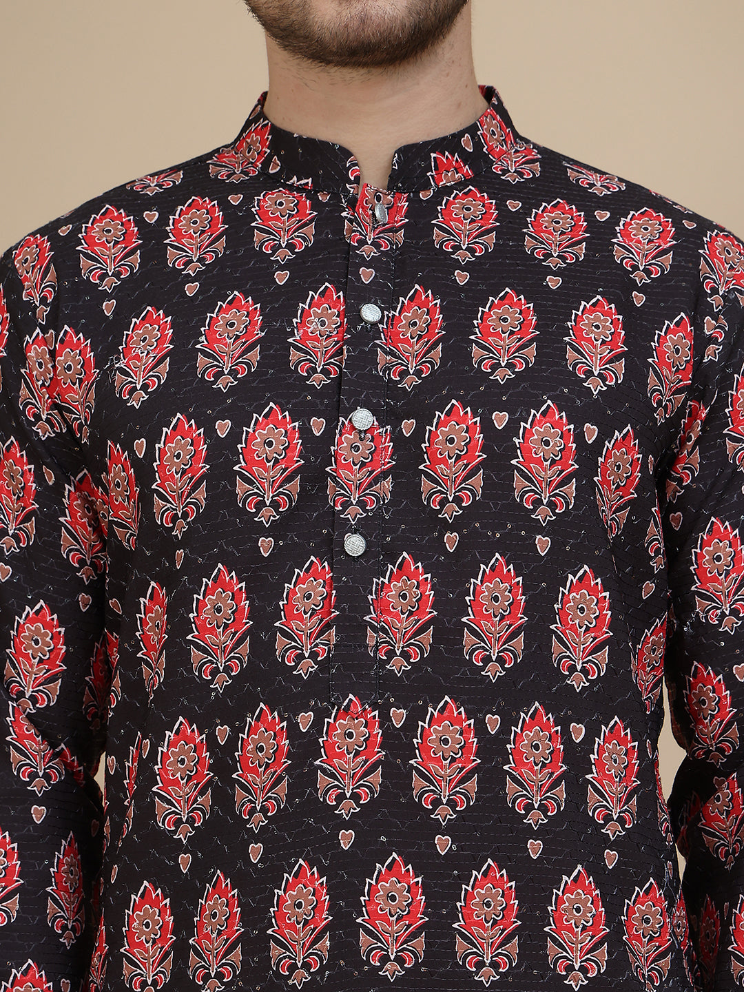 Jompers - Printed Silk Blend Straight Kurta Set for Men ( JOKP P 5251 Black )