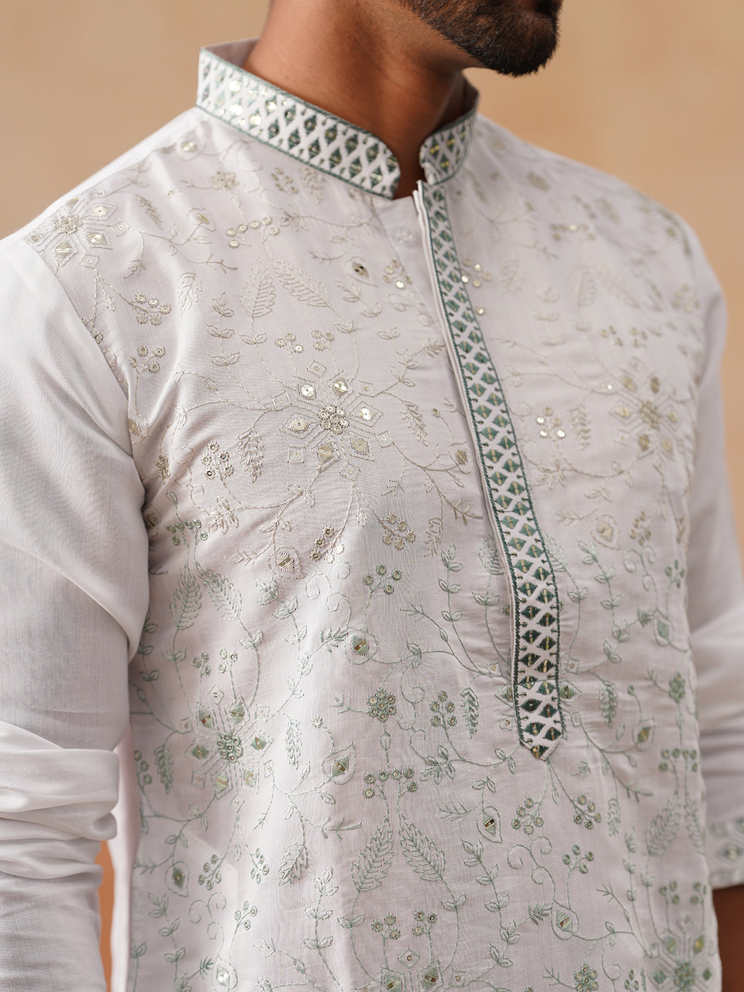 Men S Silk Blend Embroidered Kurta Pyjama Set