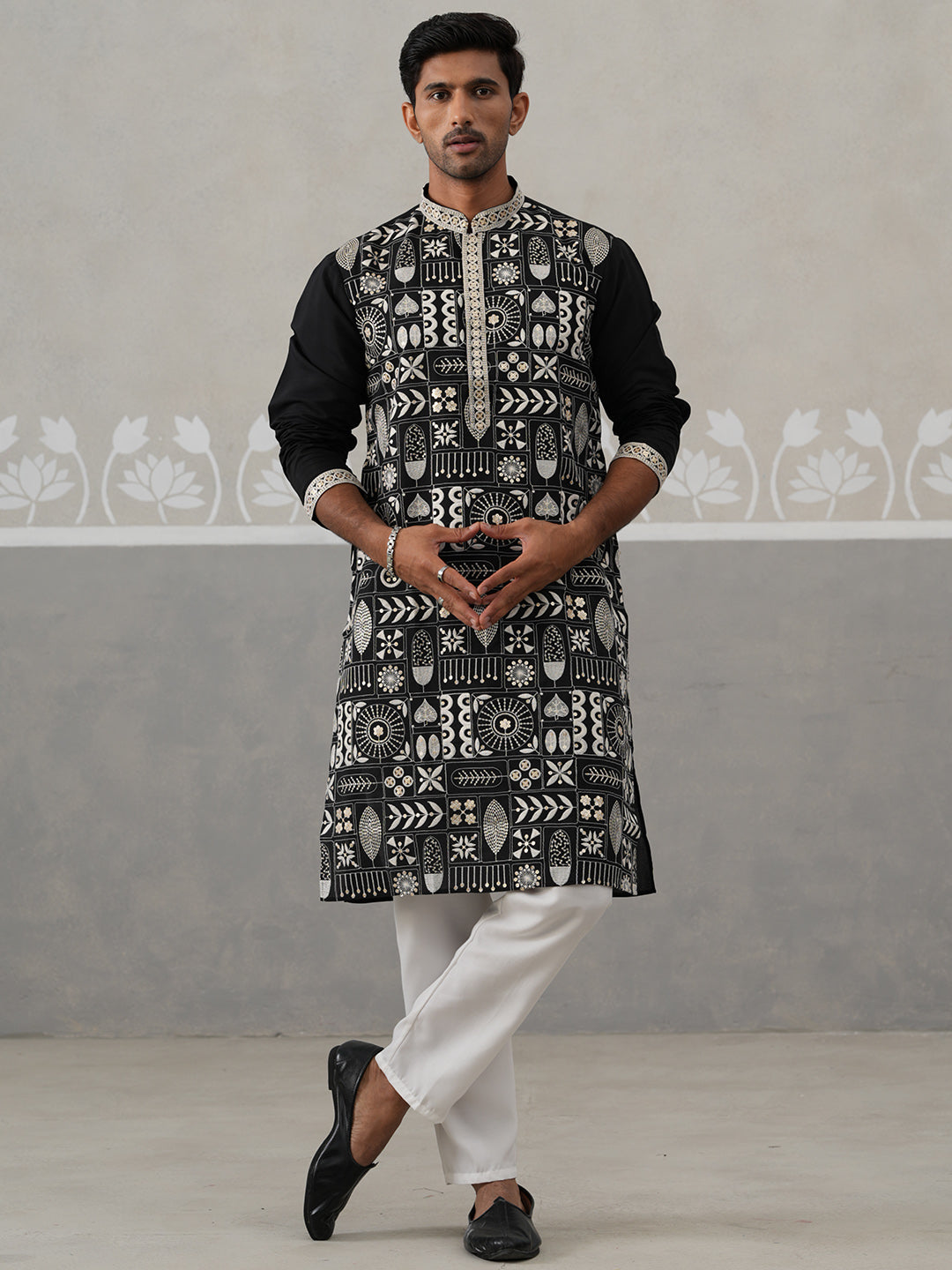 Silk Blend Embroidered Kurta Pyjama Set