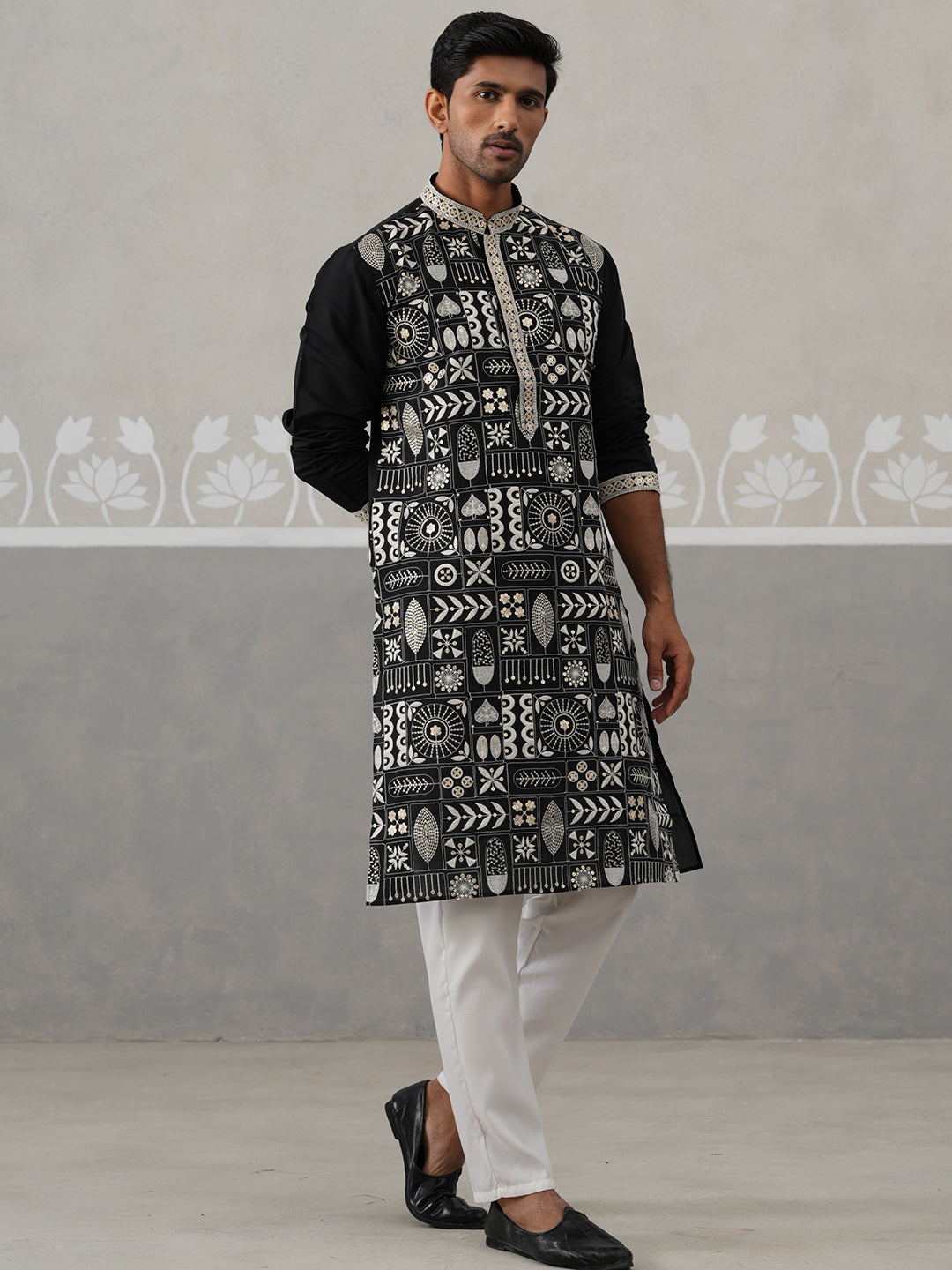 Silk Blend Embroidered Kurta Pyjama Set